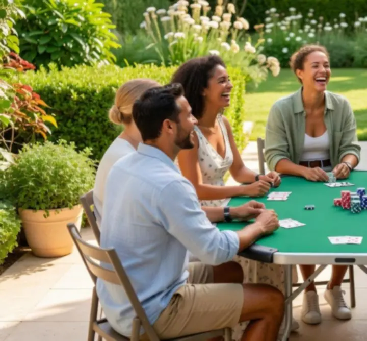 Mobilny stół do pokera Texas Hold'em przygotowany na event plenerowy